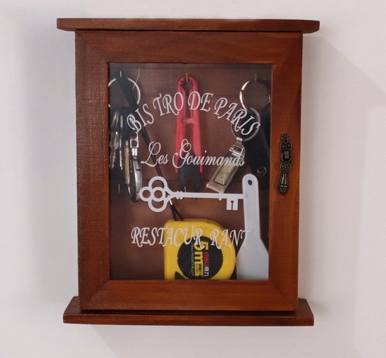 Massief Houten Sleutelkastje 21x25,5x6 cm Wandmontage Vintag