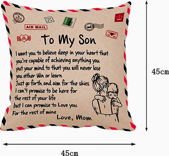 TDR - Sierkussensloop - 45x45 cm  - leuk als cadeau voor moeder naar zoon -  "To my son"