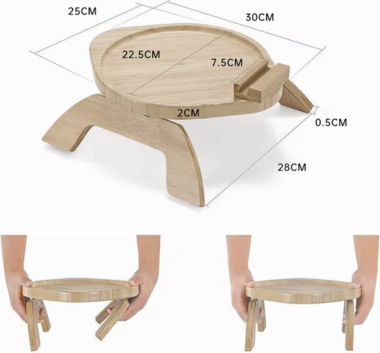 Natuurlijk Houten Sofa Armleuning Dienblad met 360-graden Draaibare Telefoonhouder - Multifunctioneel en Stijlvol Huishoudelijk Accessoire 30*25cm