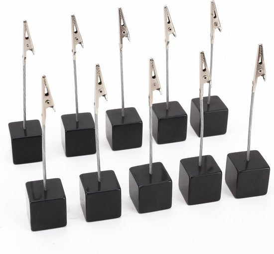 Fotohouder Met Clip – Set van 10 – Zwarte Kubus - 10,5 cm