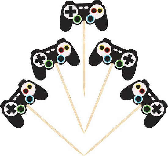 48 delig cup cake/fruit prikkers - Thema: Gaming - voor decoreren van cake, fruit, cup cake, muffin en andere desserts