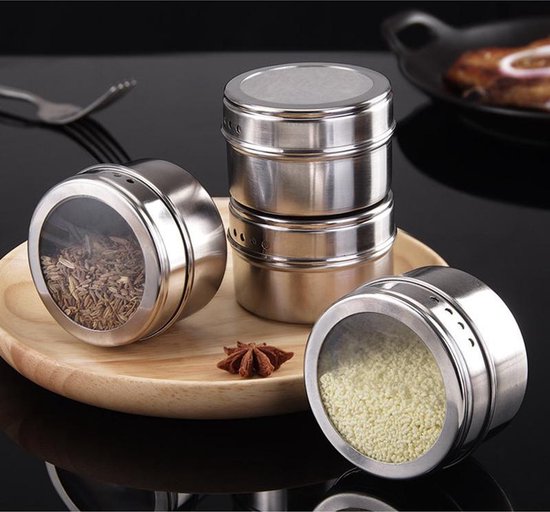 Roestvrijstale Magnetisch Kruidenrek met 9 kruidenpotjes-kruiden en specerijen rek -silver