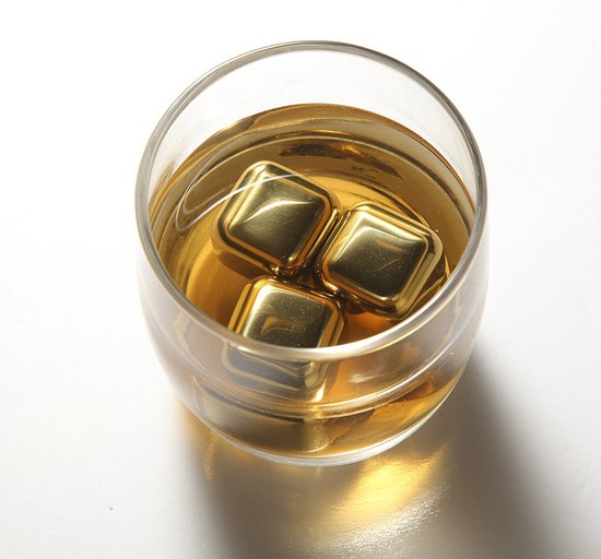 TDR-Luxe whiskey set+6 Whiskey stones +1 fluwelen zakje +opbergdoos-Herbruikbare -roestvrij-goud