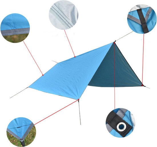 Outdoor Draagbaar Zonnescherm Met Opbergtas - Waterdicht - Tarps voor Kamperen 300 *300cm - 3-4 Personen - hemelsblauw