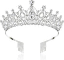 Betoverende diadeem Kroon met twee prachtige grote kristallen - Zijdelingse Kammen - Schitterende Accessoire voor Speciale Gelegenheden-zilver
