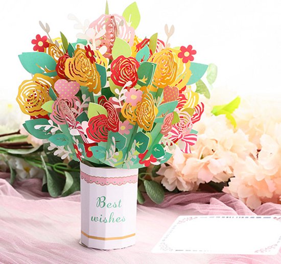 Unikorf 3D Pop-Up Wenskaart: Roze Bloemboeket