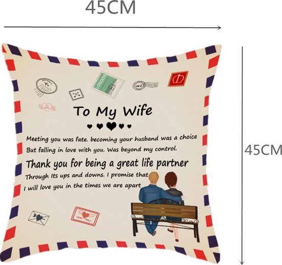 TDR - Sierkussensloop- 45x45 cm - leuk als cadeau voor vrouw - "To my wife"