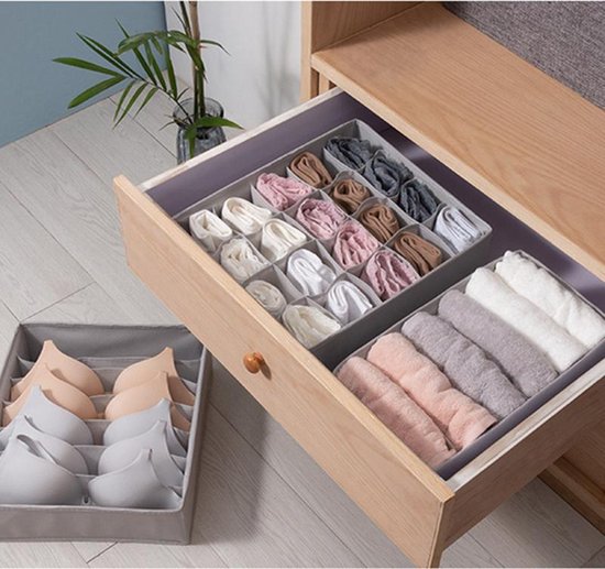 Set van 3 opbergdozen voor ondergoed en sokken - Grijs