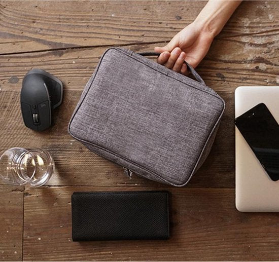 TDR - Kabel Tasorganizer -  Reis / Travel Organizer - voor datakabels, koptelefoon, oplader, etc - 25x19x10cm - Veel vakjes - Gadget - Grijs