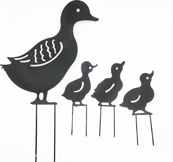 4 delige Holle eendfamilies - Prachtige Tuindecoratie met Levendig Silhouetontwerp - Metalen Stakes - Weerbestendig en Duurzaam - Eenvoudig te Installeren