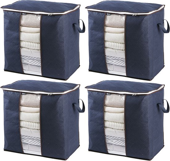 4 Stuks opbergtas voor Kleding / Dekbed / Tuinkussens - Non-wovens / Vezelvlies - Set van 4 stuks ( 4x 62 Liter) - Marineblauw