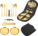 11-delig RVS Bestekset voor Picknick en BBQ - Gold, 2 Pers.