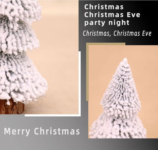 4 stuks Mini Kerstbomen met Sneeuweffect en Warmwit LED Licht – Stijlvolle en Natuurlijke Kerstdecoratie met 3 Meter Lichtsnoer-wit
