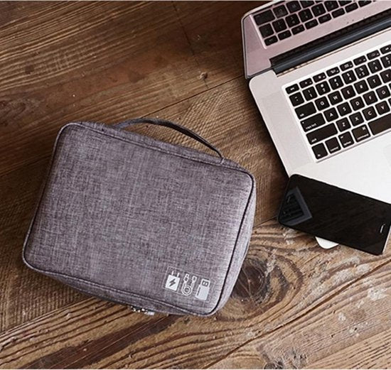 TDR - Kabel Tasorganizer -  Reis / Travel Organizer - voor datakabels, koptelefoon, oplader, etc - 25x19x10cm - Veel vakjes - Gadget - Grijs