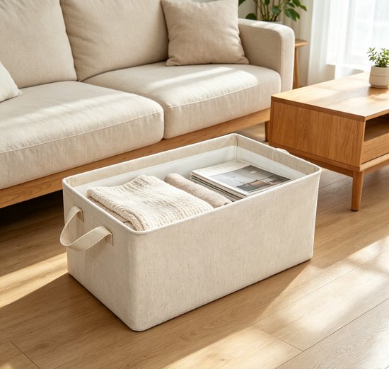 2 stuks Duurzame Katoen-Linnen Opbergbox met Stalen Frame - 25L - Opvouwbaar en Stapelbaar - Ideaal voor – afbeelding 4