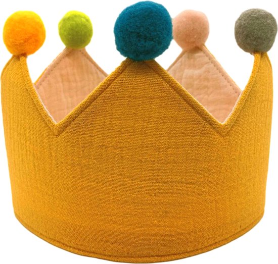 verjaardagskroon-koninklijke kroonvorm met leeftijd naar keuze van 1-9 jaar-Comfortabel Katoen - Elegant Design - Ultiem Comfort-geel