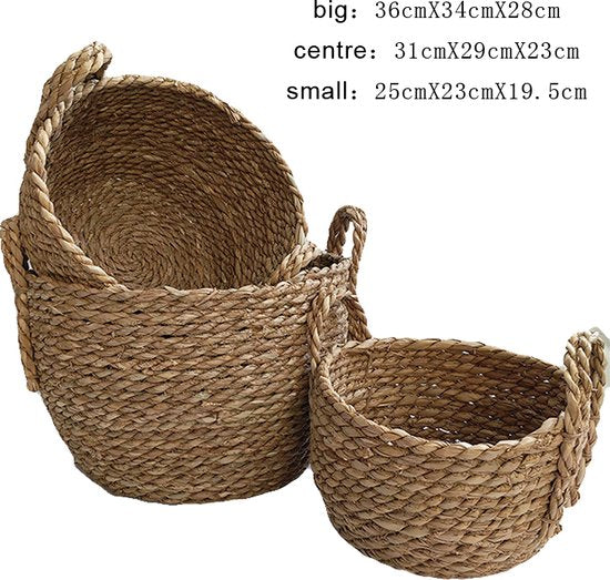 3-delige Natuurlijke Grasvezel Plantmanden Set - Stijlvolle Plantenhouders met Handgreep-Verrijk je Ruimte met Natuurlijke Elegantie - Duurzaam, Veelzijdig en Milieuvriendelijk Design-bruin