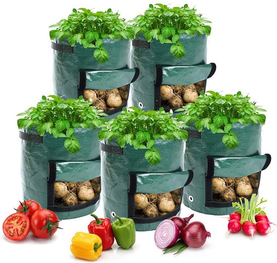 2 STUKS Aardappelplantzak met Luchtcirculatie en Waterafvoer-plantzak voor het kweken van groenten & fruit. 35x50cm Groen