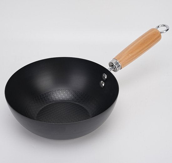 Traditionele Smeedijzeren Wokpan 22 cm Visgraat Non-Stick