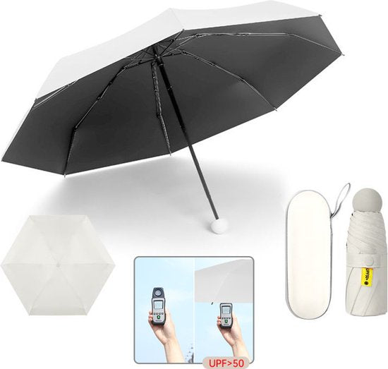 Opvouwbare Paraplu -Windproof-Zonbescherming Anti-Uv UPF50 + met gratis Reisetui-wit