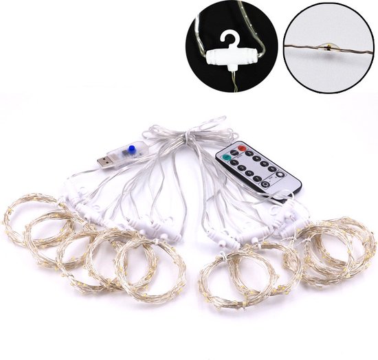 LED Lichtgordijn Sfeerverlichting - Kerstverlichting - USB - Incl. Afstandsbediening - 3X3 Meter - Warm Wit - Sfeerverlichting voor Binnen en Buiten - 300 LEDs