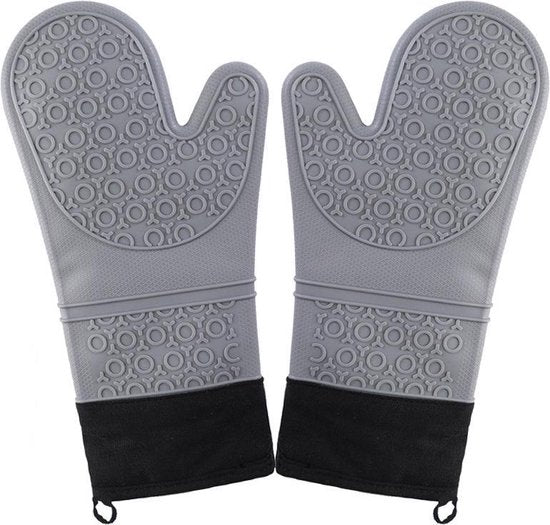 Siliconen ovenwanten 1 paars(2 stuks) met Zachte Katoenen Voering- hittebestendig tot 260 °C anti-slip lange bakhandschoenen voor koken bakken-lichtgrijs