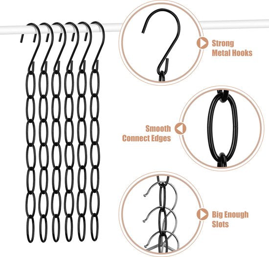 10stuks Kledinghangers met Metalen Ketting - Ruimtebesparende Oplossing voor Jouw Garderobe-zwart
