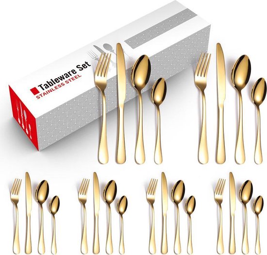TDR 24-delige roestvrijstalen bestekset - 6 personen - goud