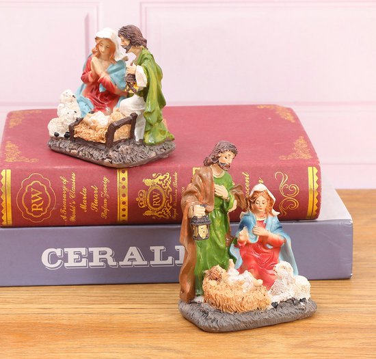 2-Delige Kerststal Set - Maria, Jozef en Kindje Jezus - Compacte en Gedetailleerde Kerstdecoratie