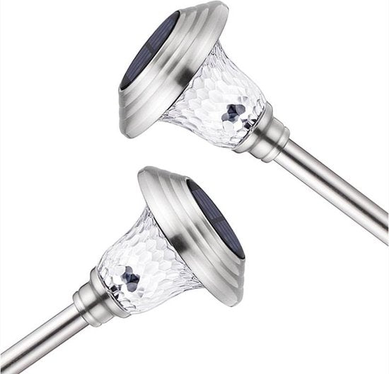 Xtraworks - 4 Stuks LED lamp op zonne Solar gazonlamp - RVS - Waterdichte Tuinverlichting Voor Buiten - Zilver- koel wit licht