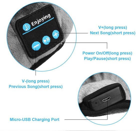 Bluetooth 5.0 Draadloos Slaap- & Muziekmasker, Grijs