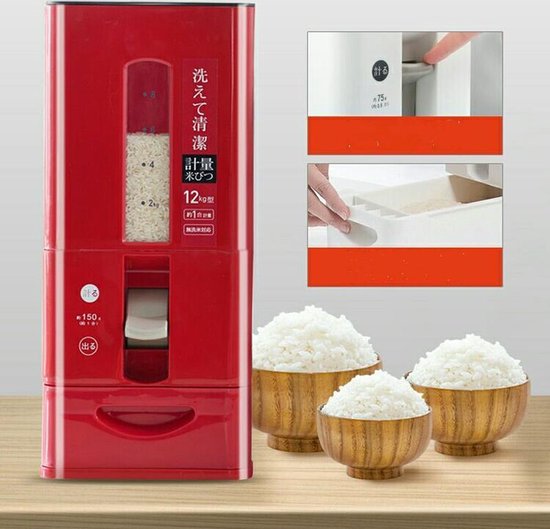 TDR-Japans Rijst/Granen Container/Dispenser/ Opbergdoos - 12KG inhoud - rood
