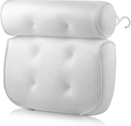 Ultiem Comfort Badkussen met 3D Air-mesh-technologie en 6 Krachtige Zuignappen - Luxe Ondersteuning voor Nek, Hoofd, Rug en Schouders in de Badkuip 36*32*8cm-wit