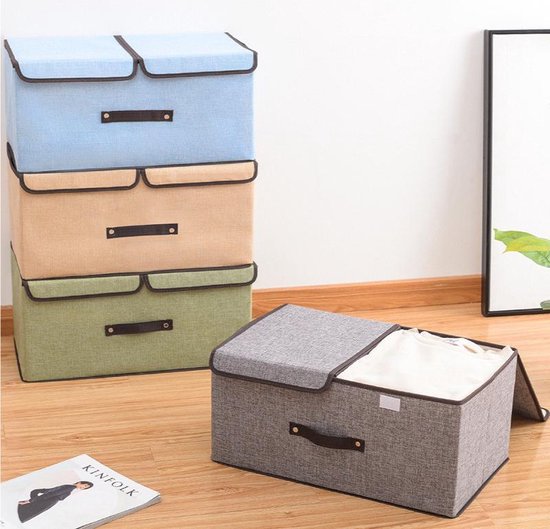 2 Stuks opvouwbare opbergbox - 2 vakken (midden stuk is verwijderbaar) - Stevig duurvast materiaal - 50 * 30 * 25cm - grijs