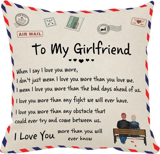 Sierkussensloop 45x45 cm 'To my girlfriend' - UniKorf.nl