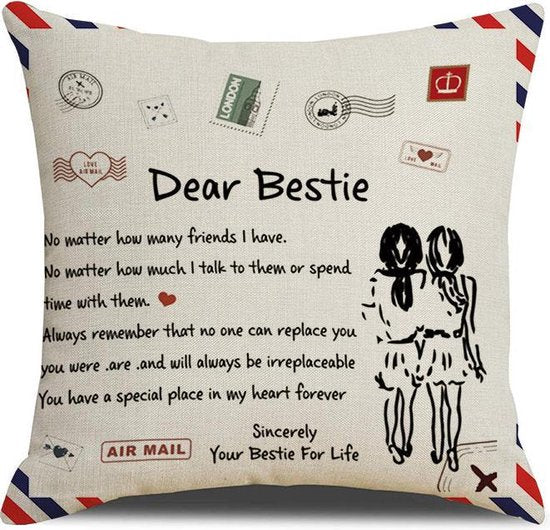 TDR - Sierkussensloop - 45x45 cm  - leuk als cadeau voor beste vriendin -  "Dear Bestie"