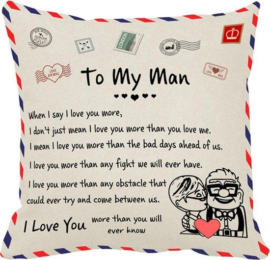 TDR - Sierkussensloop - 45x45 cm  - leuk als cadeau voor echtgenoot / man -  "To my man"