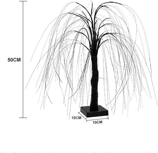 Stijlvolle LED Wilgenboom Lamp 50cm hoog met 7 modi-voor Woonkamer en Slaapkamer - Dual Power (USB & Batterij), Warm Wit Sfeerlicht, Energiezuinig & Veelzijdig Design-zwart