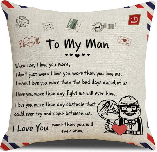 Sierkussensloop 45x45 cm - cadeau voor man - "To my man