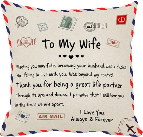 TDR -Sierkussensloop- 45x45 cm  - leuk als cadeau voor vrouw -  "To my wife"