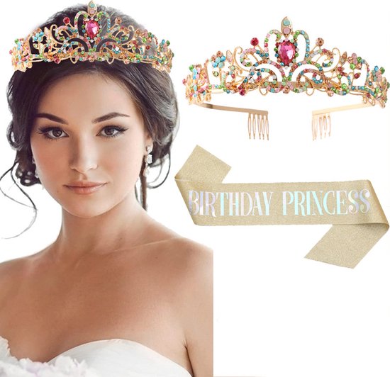 Verjaardag Prinses Sjerp en Tiara -Met text "Birthday Princess" -Een Betoverende Toevoeging aan Jouw Verjaardagsfeest-goud