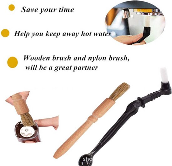 Unikorf 5-delig koffiemachine set: nylon/houten borstels