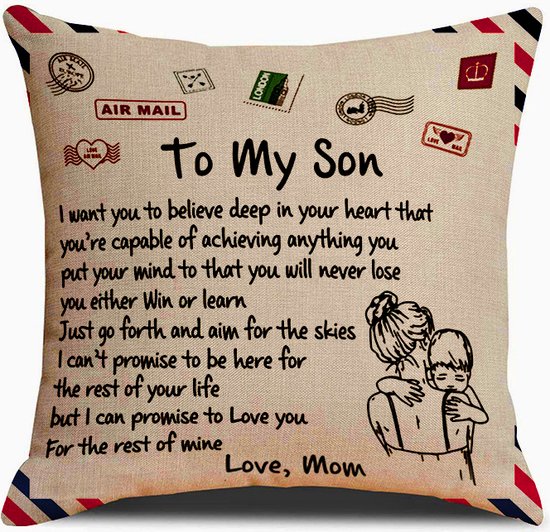 TDR - Sierkussensloop - 45x45 cm  - leuk als cadeau voor moeder naar zoon -  "To my son"