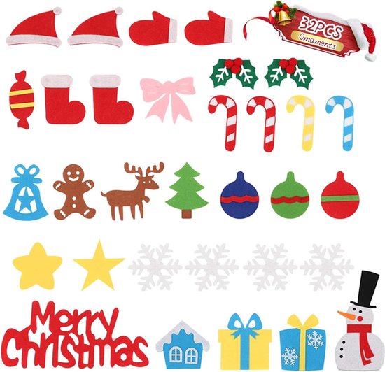 Vilten kerstboom set - DIY kerstdecoratie - 32 stuks - groen - vilt