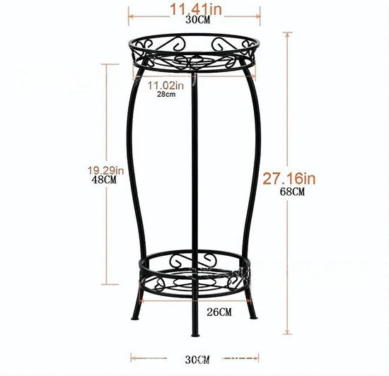 2-laagse Metalen Plantenstandaard - Zwart 30x30x68cm