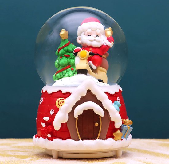 Magische Kerst Sneeuwbol met Muziek en Kleurrijke LED – Kerstman op Motor – Luxe Decoratie – Ø8 cm, Hoogte 14 cm