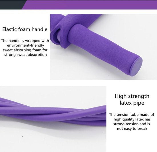 TDR - multifunctioneel weerstandstesiontouw, buiktrainer beentrainer Fitness trekkoord met voetpedaal-paars