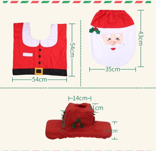 4-delige Kerstdecoratieset voor het Toilet-Toiletdecoratie met Kerstman-thema-Vrolijke Kerstsfeer met Santa-design-rood