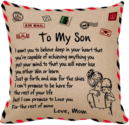 TDR - Sierkussensloop - 45x45 cm  - leuk als cadeau voor moeder naar zoon -  "To my son"