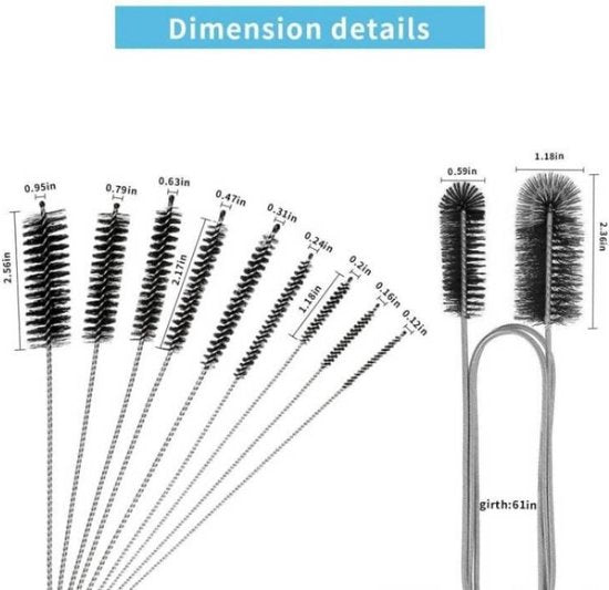 11 delige Schoonmaak borsteltjes- Schoonmaak Ragertjes-Buizenreiniger-Aquarium Pijp Reinigingsborstel -zwart